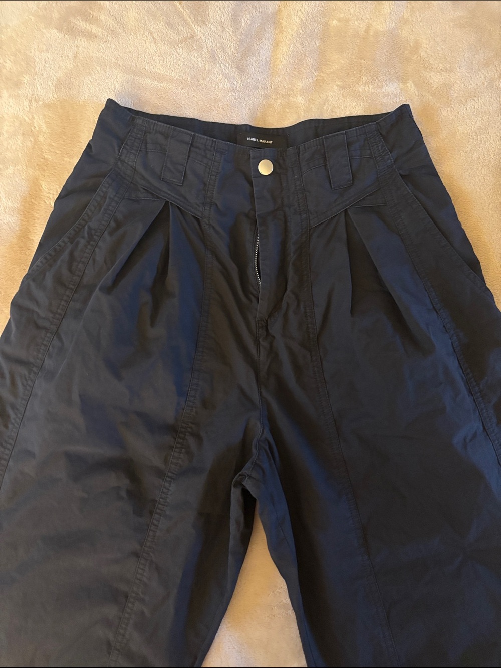 Isabel Marant Navy High-Waist Pleated Trousers